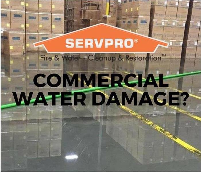 commercial water damage with SERVPRO logo